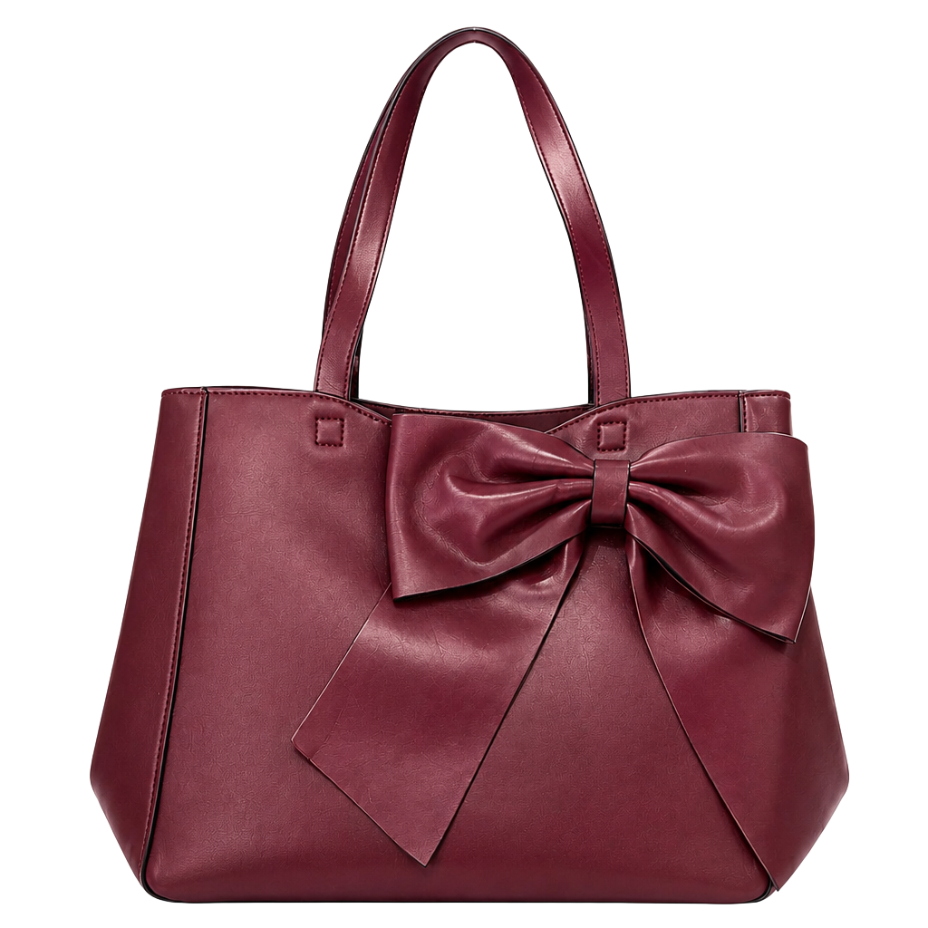 Karl Lagerfeld Paris Burgundy Leather Bow Tote Bag 1