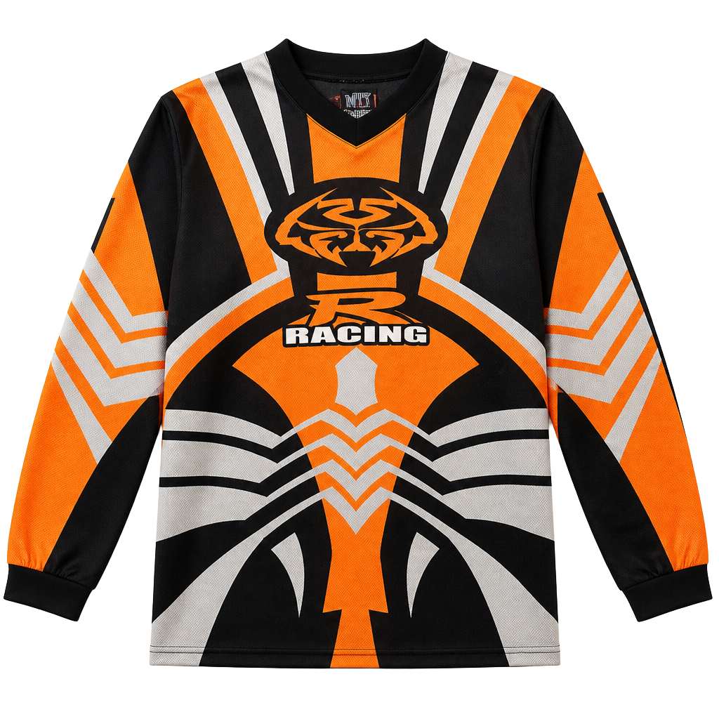 MTX Motocross Jersey Size youth L 14-16 Orange Black Long Sleeve Riding Shirt 1