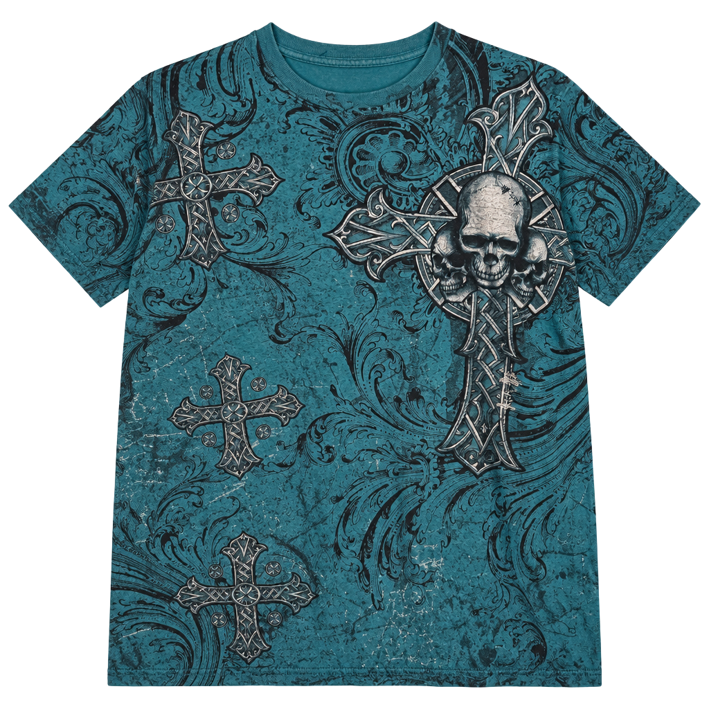 Y2K MMA Elite Skull Cross Graphic T-Shirt Size XL Blue 1