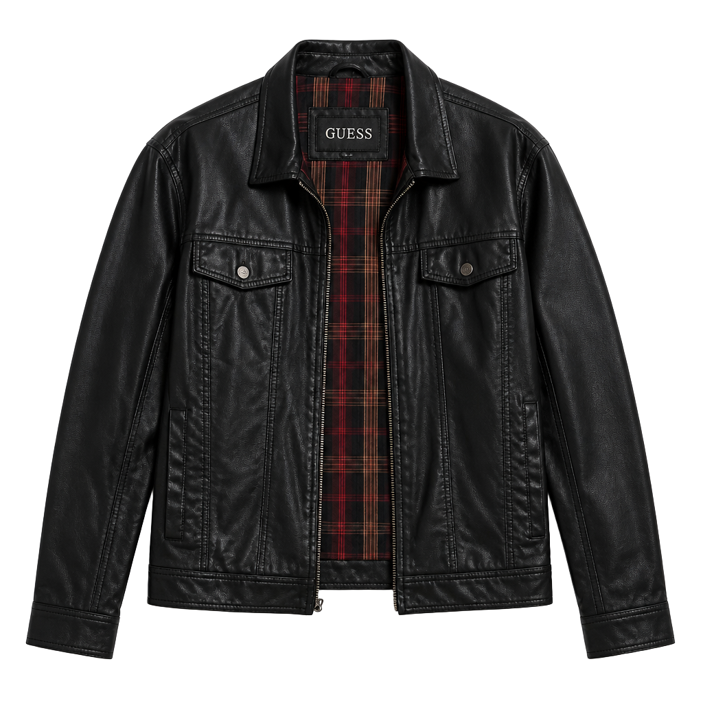 Guess Faux Leather Jacket Size XL Black Plaid Lined 1