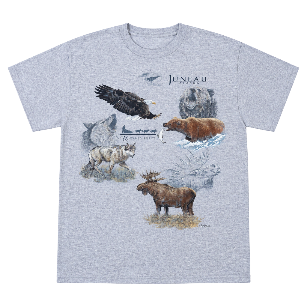 Vintage Alaska Untamed Spirits T-Shirt L Wildlife Nature Eagle Bear Moose 90s 1