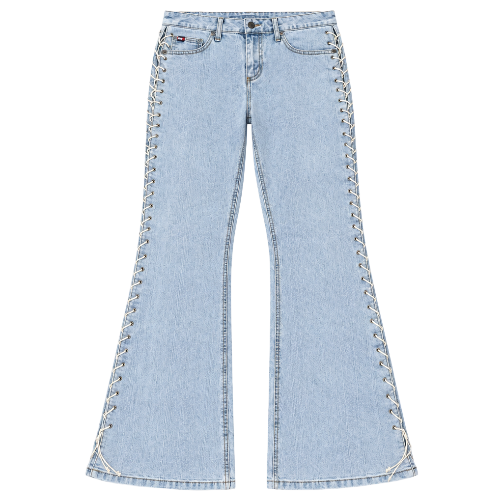 Mudd Jeans Lace Up Side Flare Vintage Y2K Denim Low Rise 9 Blue Womens 90s Rare 1