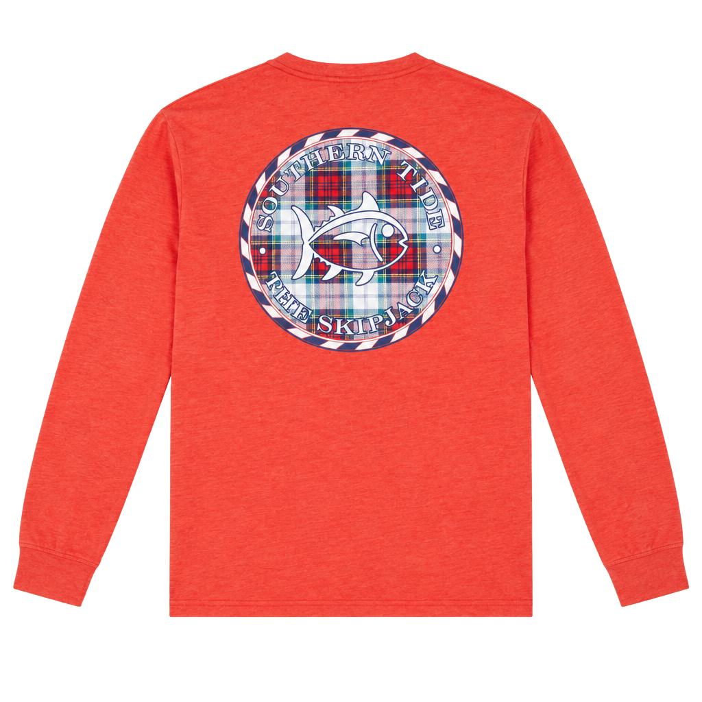Southern Tide Men’s Plaid SJ Medallion Heather Long Sleeve Tee S Red 1