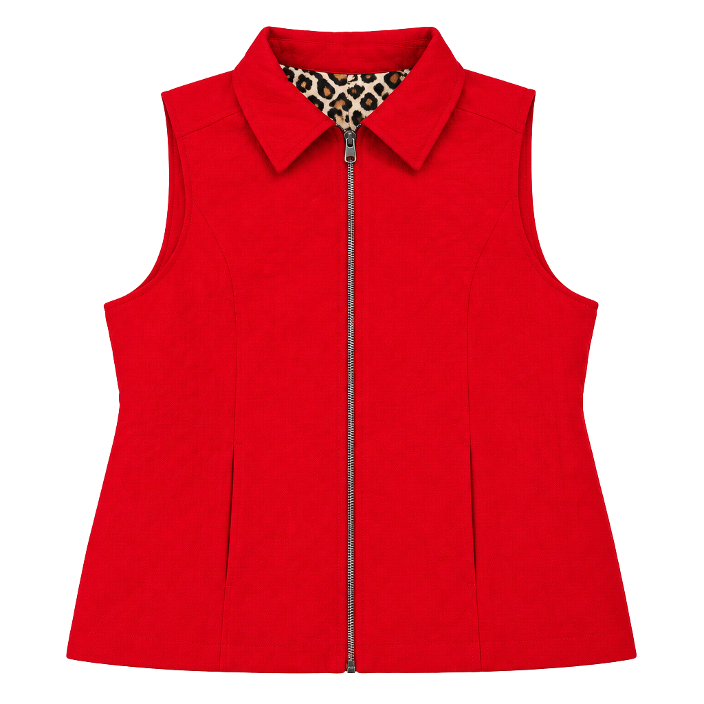 Chico'S Quilted Reversible Zip Vest Size 1 Red Leopard Print Chain 1