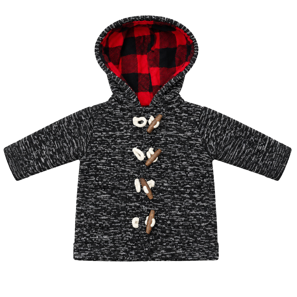 Carter's Toggle Hoodie Size 12M Black Gray Fleece Red Buffalo Plaid 1