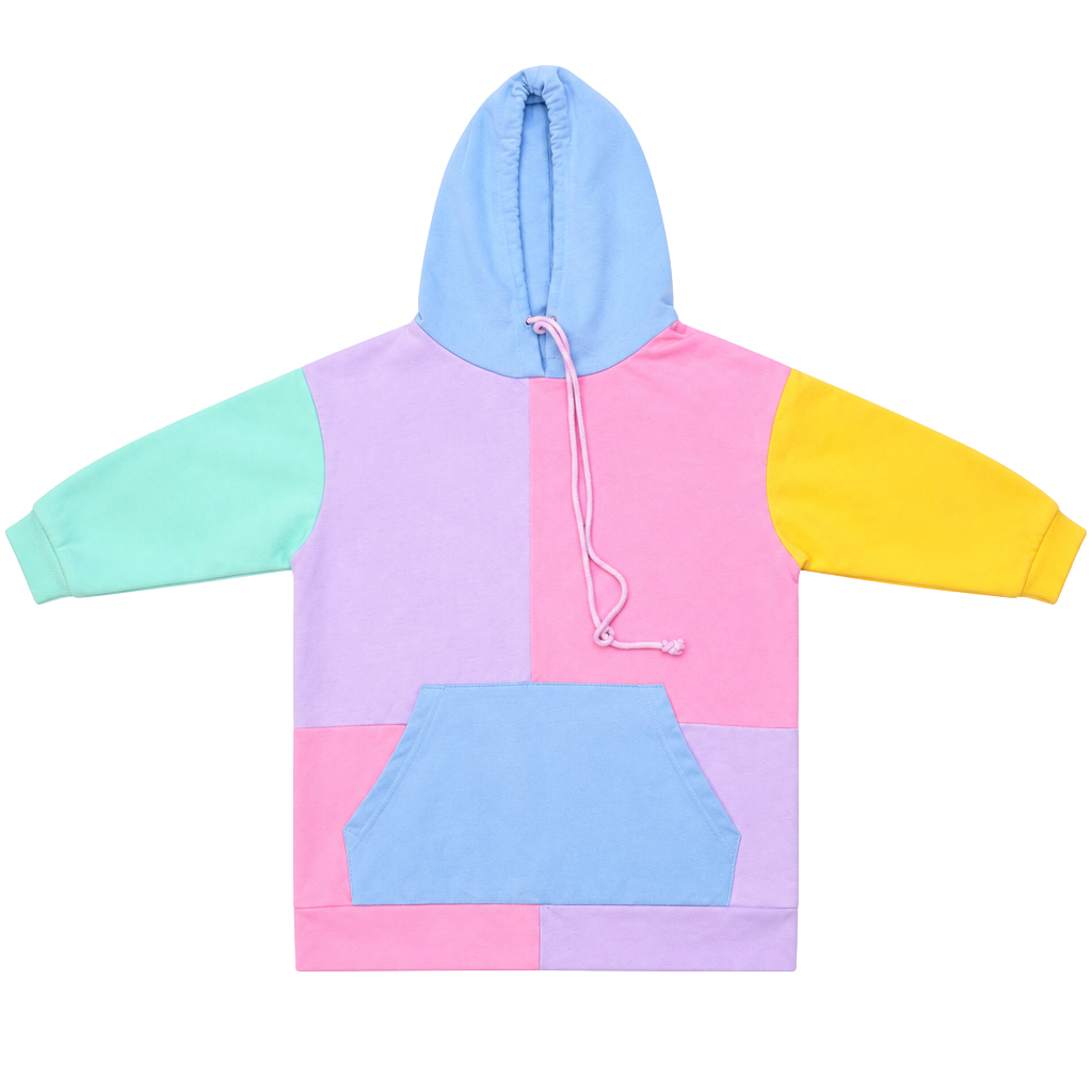 Pastel Colorblock Pullover Hoodie Pink Purple Blue Green Yellow XS 1