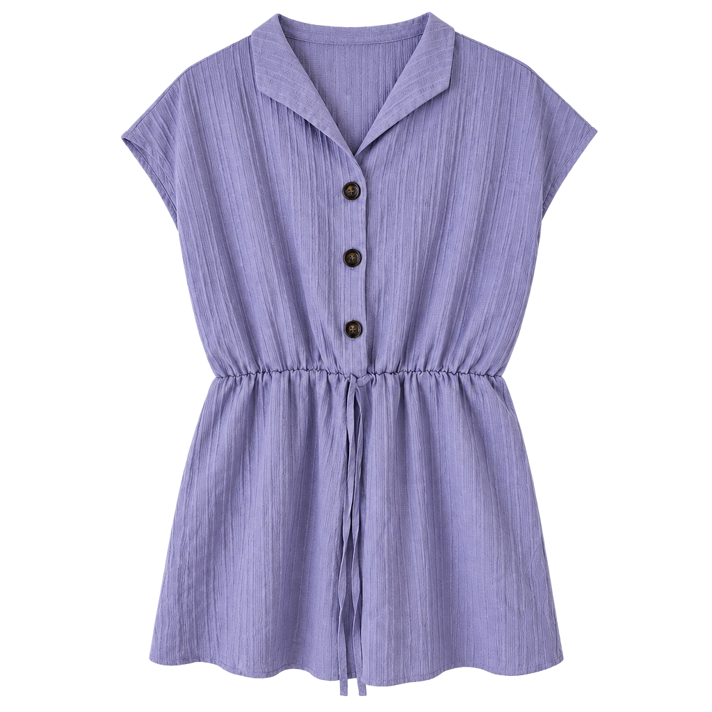 SHEIN Lavender Purple Button Front Drawstring Romper Size Large 1