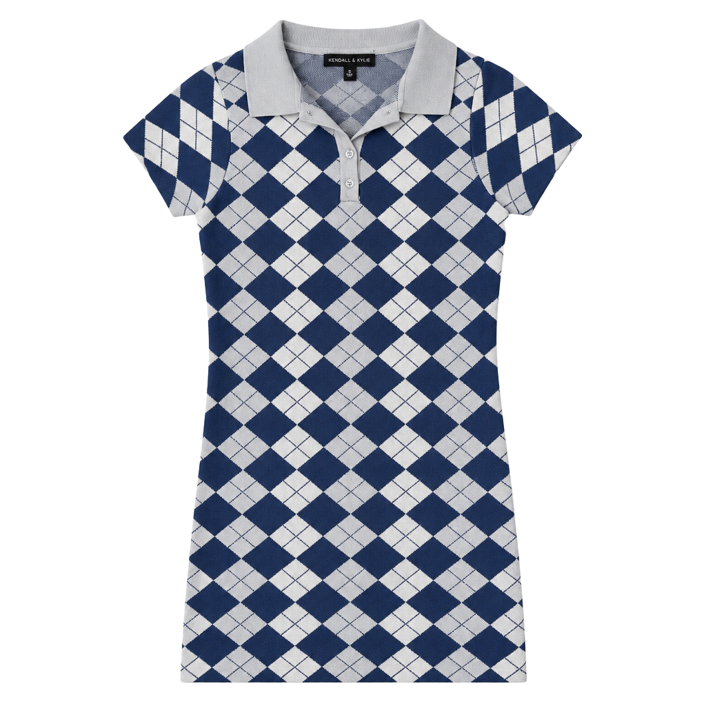 Kendall + Kylie Argyle Knit Polo Dress Size S Blue 1