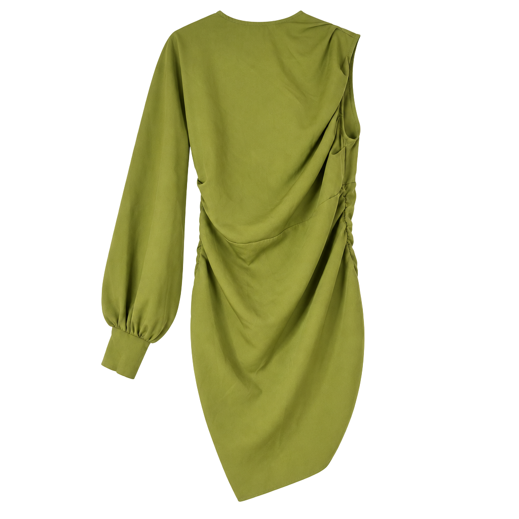 PrettyLittleThing Olive Green One Shoulder Ruched Mini Dress Size 12 1