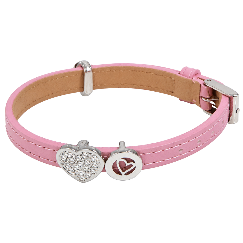 Express Pink Leather Heart Charm Bracelet with Rhinestones 1