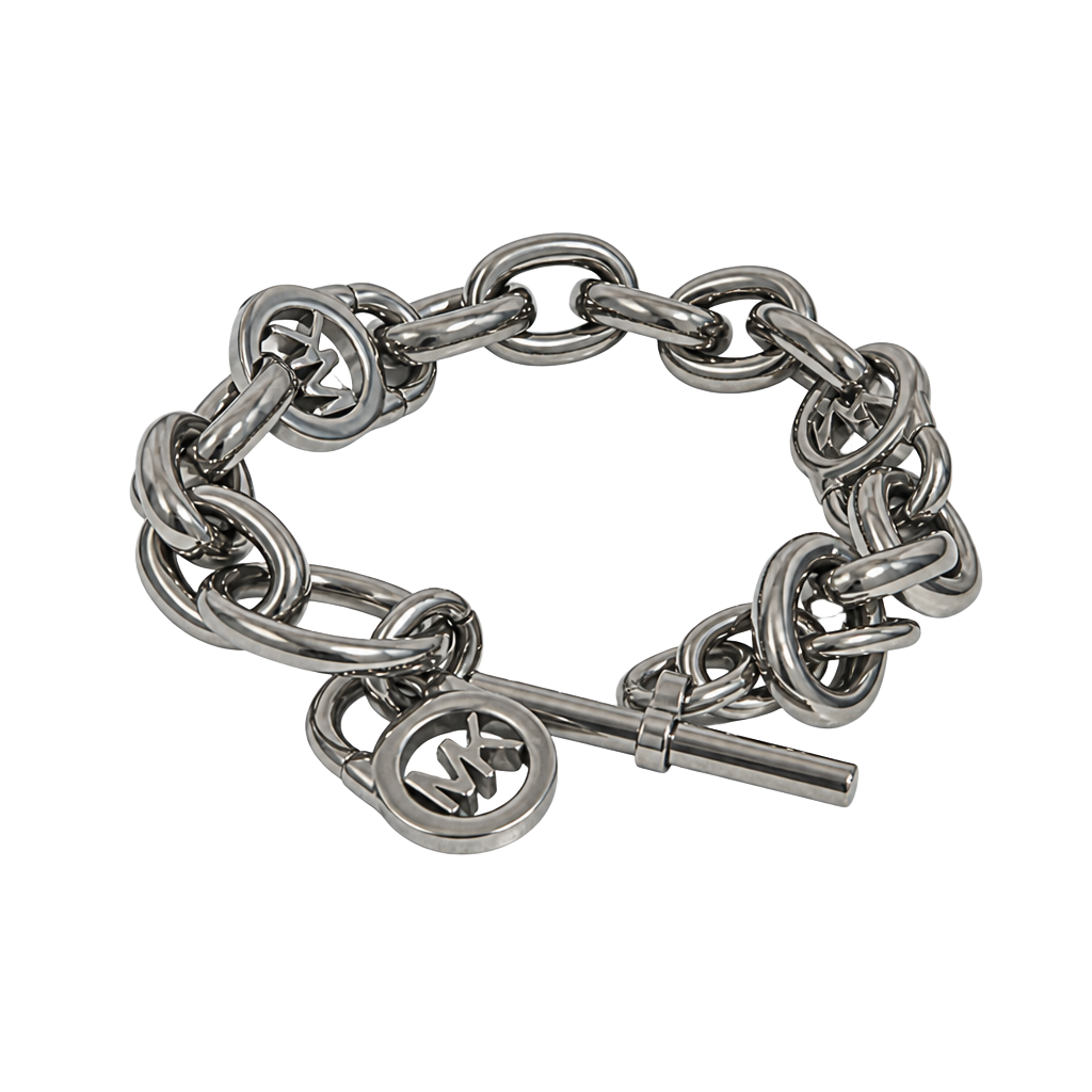 Michael Kors Silver-Tone Heritage Fulton Padlock Chain Toggle Bracelet 1