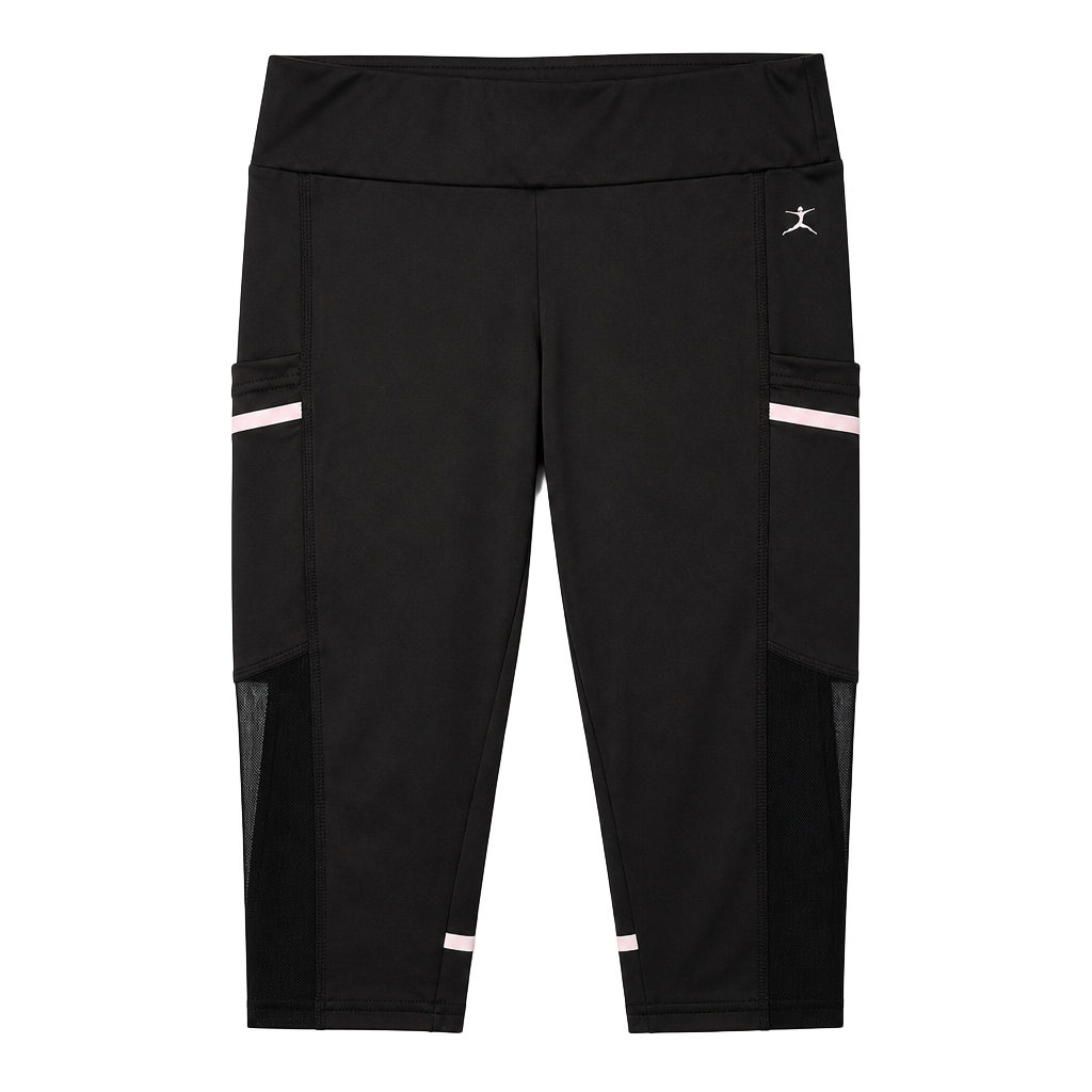 Danskin Now Women’s Large Black Capri Leggings Side Pockets Mesh NWT 1