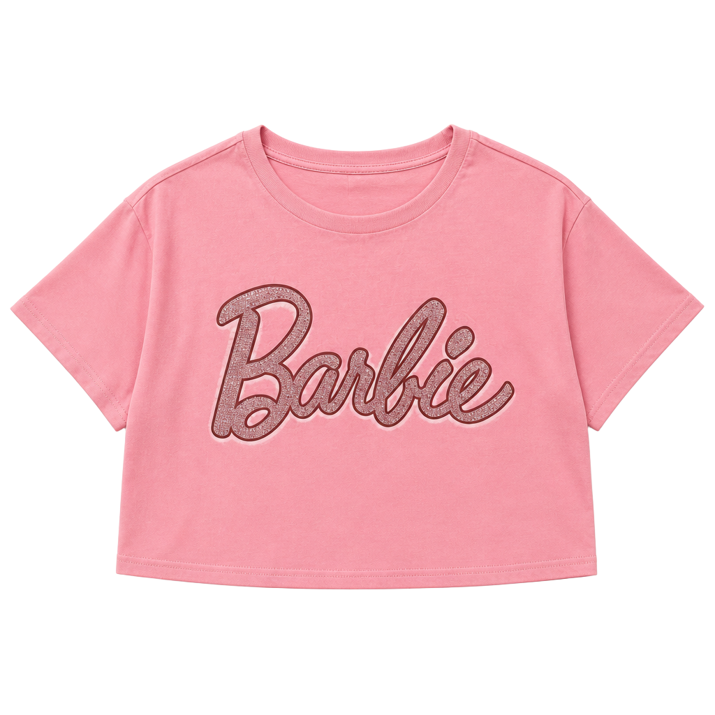 Barbie Women’s XL Pink Rhinestone Logo Oversized T-Shirt Mattel 2023 1
