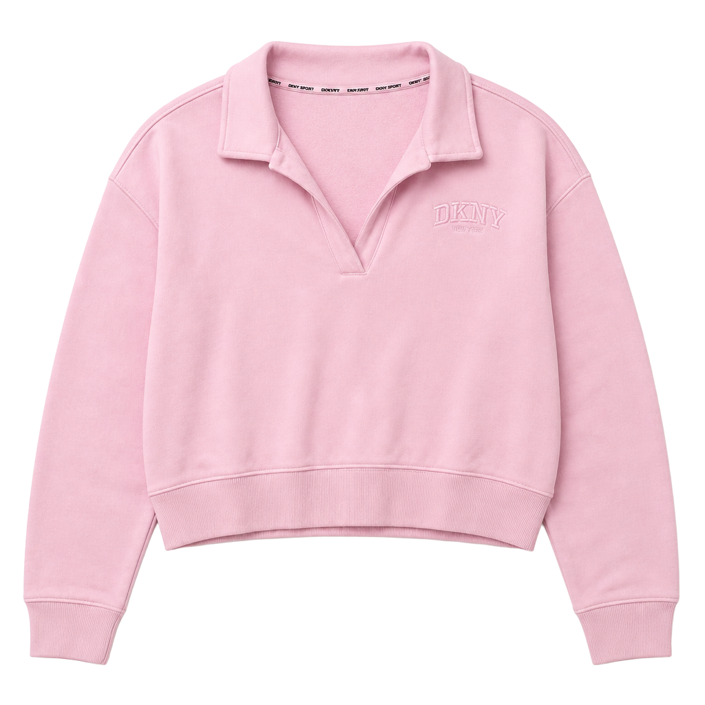 DKNY Sport Women’s XL Pink Collared Pullover Sweatshirt Embroidered Logo 1