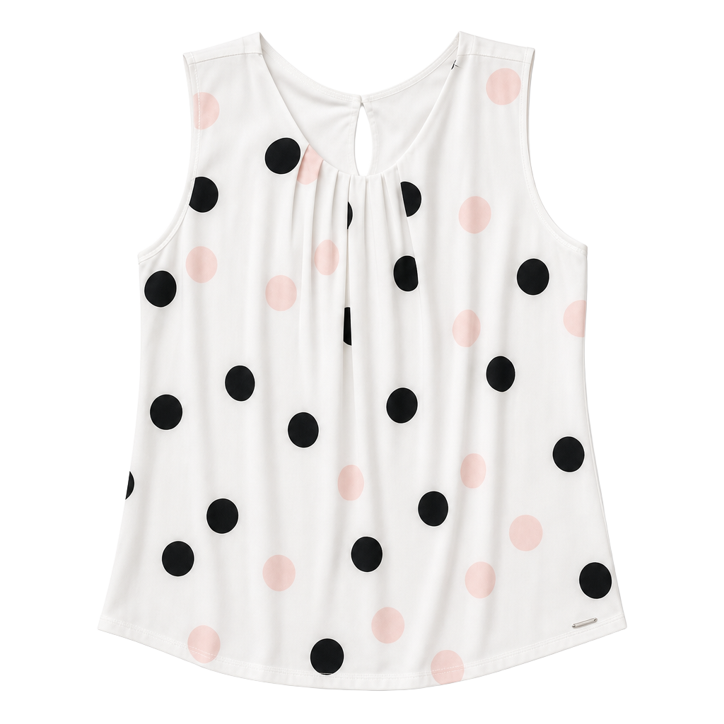 Calvin Klein Women's Polka Dot Sleeveless Pleated Blouse Size L 1