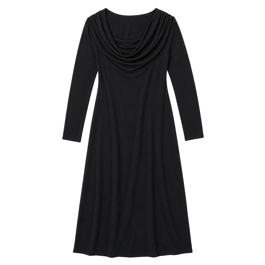 Black Cowl Neck Long Sleeve Midi Dress 1
