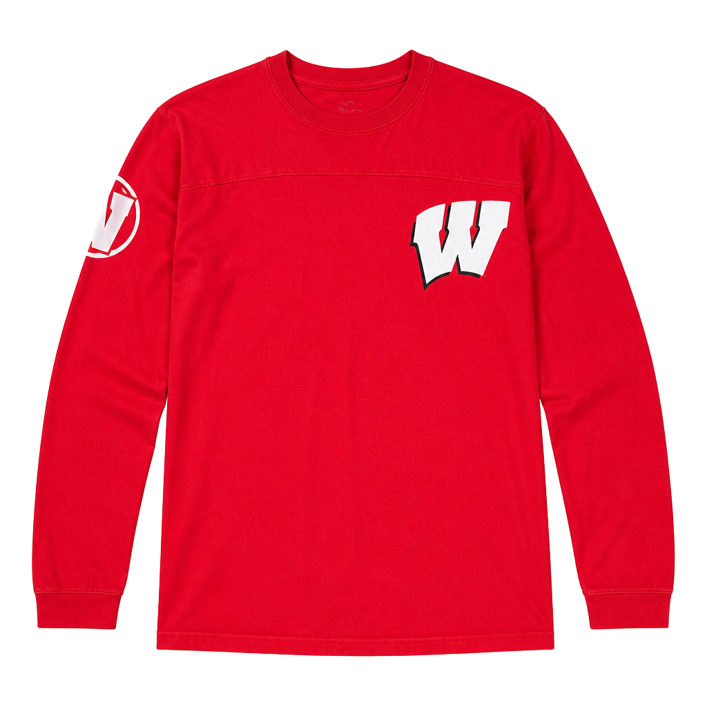 Three Square Wisconsin Badgers Long Sleeve Shirt Size M Red Cotton 1