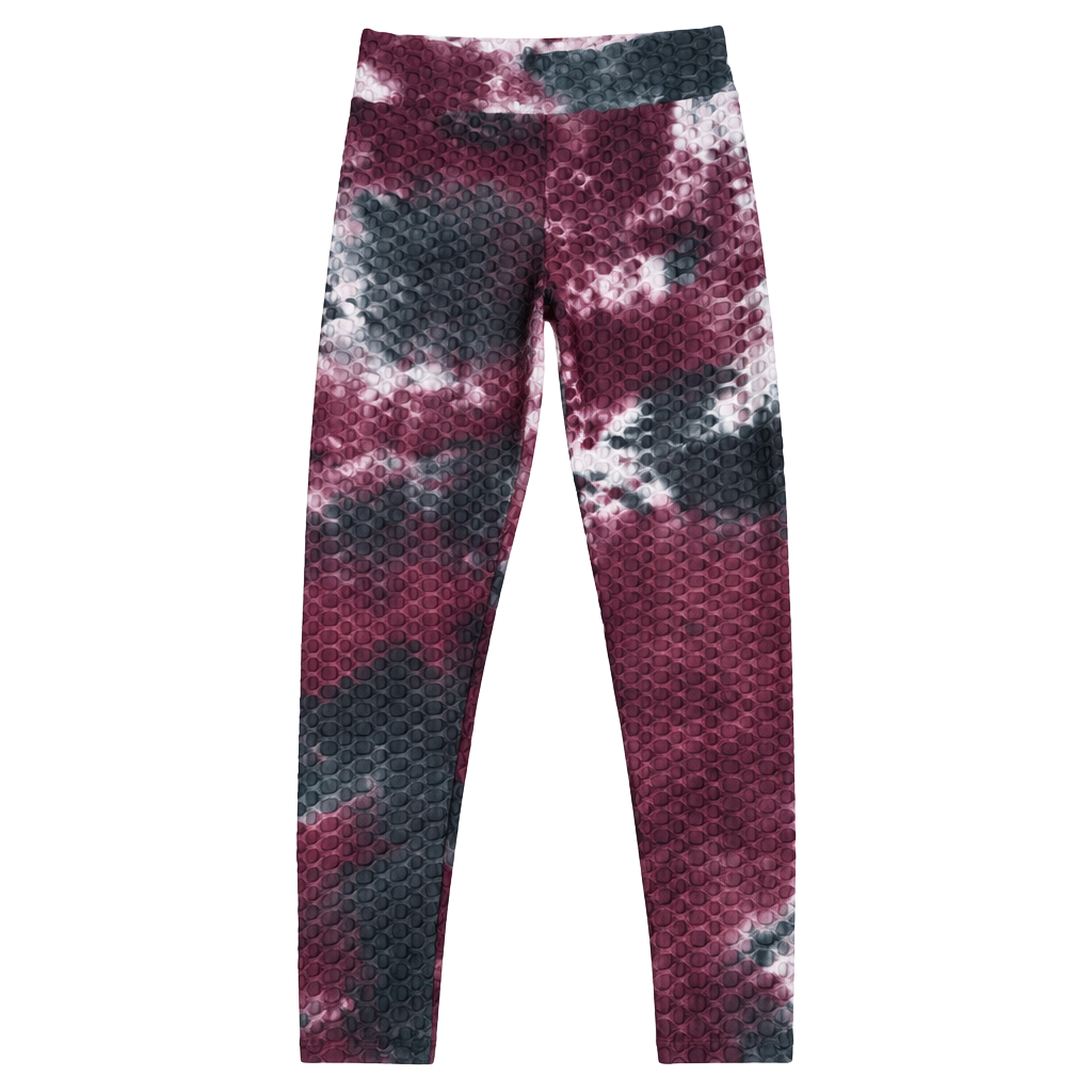 AQ-Sport Honeycomb Bubble Leggings Size L Maroon Tie Dye 1
