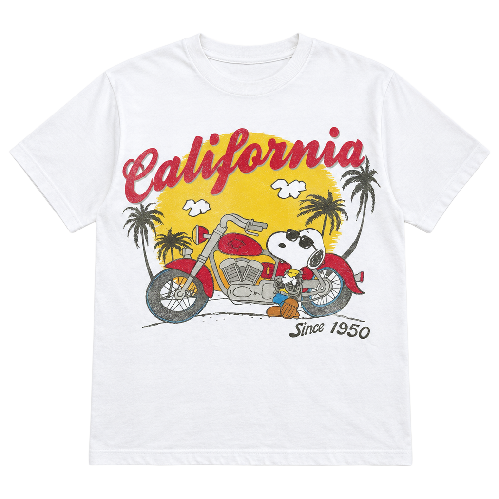 Peanuts Snoopy California Motorcycle Crop T-Shirt Size L White 1