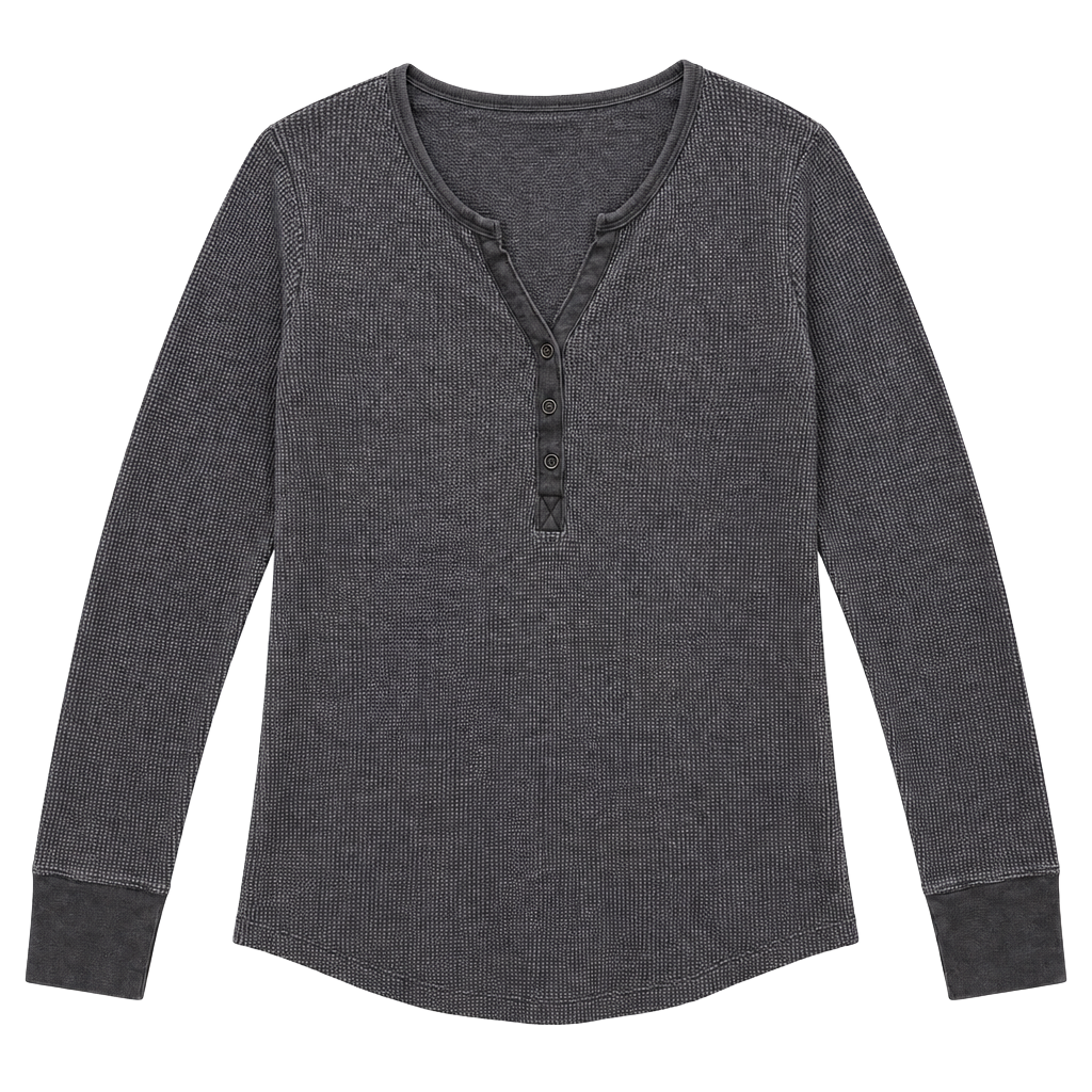 Faded Glory Gray Waffle Knit Henley 1