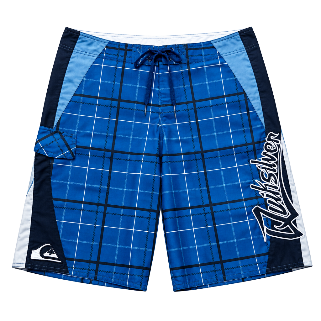 Quiksilver Blue Plaid Cargo Pocket Board Shorts Size 34 1