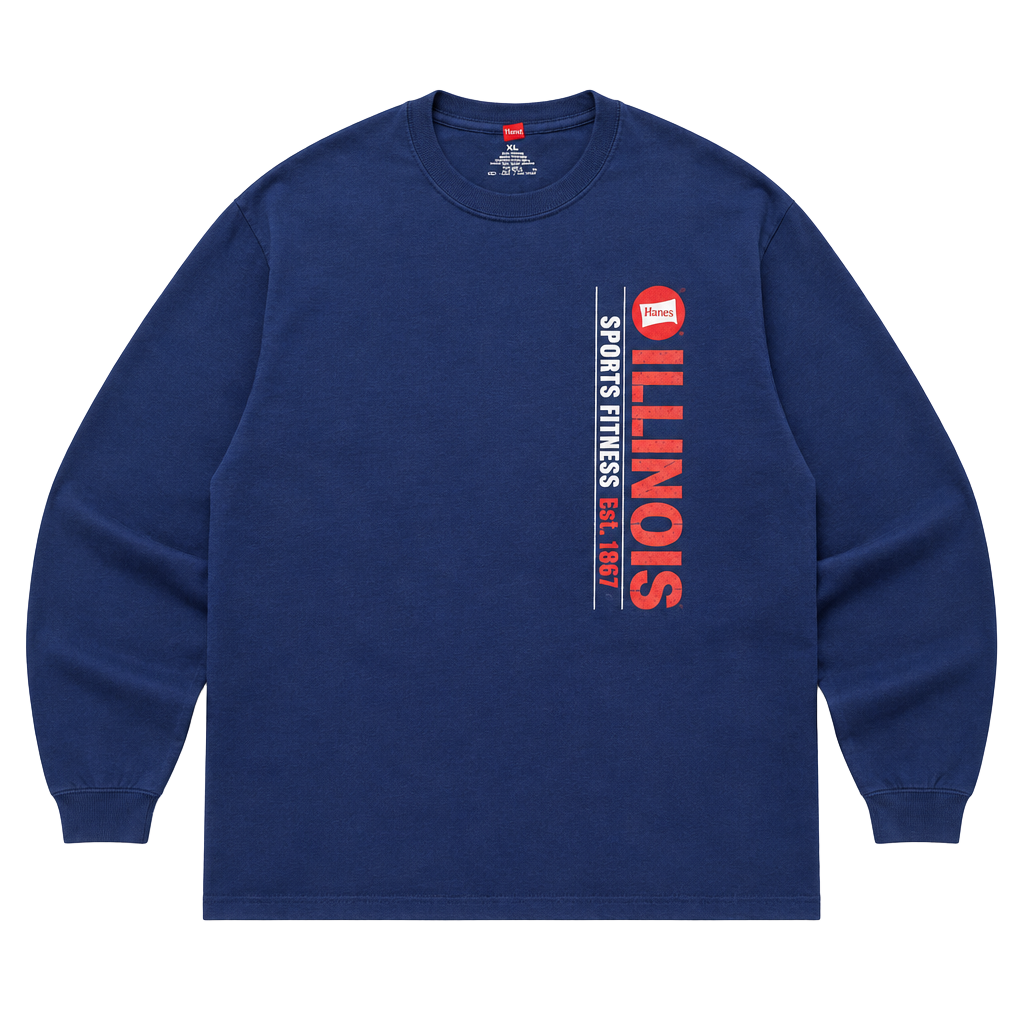 Hanes Illinois Fighting Illini Long Sleeve T-Shirt 2XL Navy Blue 1