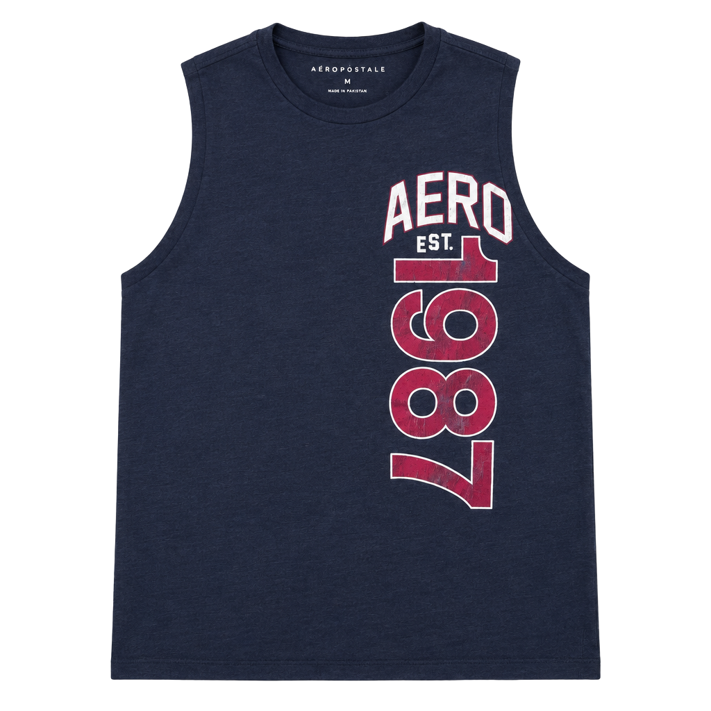Aeropostale 1987 Graphic Tank Top Size M Black Sleeveless Shirt 1