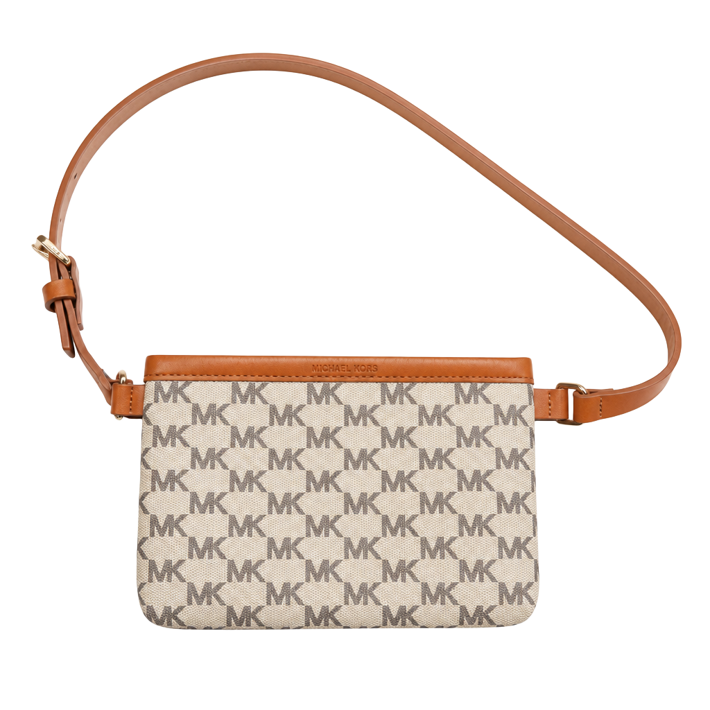 Michael Kors Signature Logo Belt Bag Fanny Pack Tan and Grey 1
