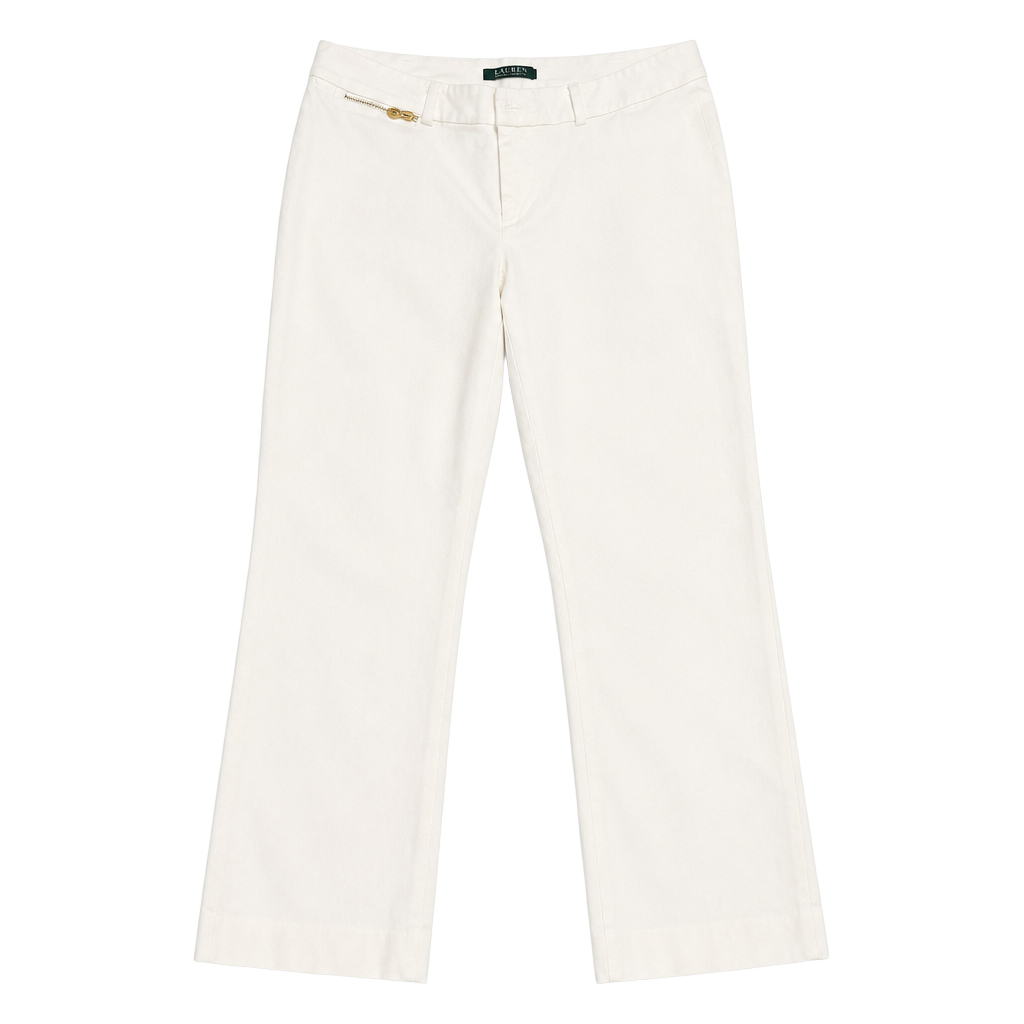Lauren Ralph Lauren White Mid-Rise Straight Leg Chino Pants with Gold Zip Detail Size 10 1