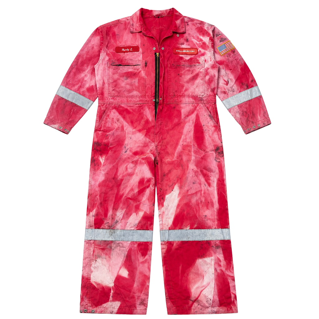 Vintage Wenaas Halliburton Flame Resistant Distress Red Bleached Reflective Workwear Coveralls 1