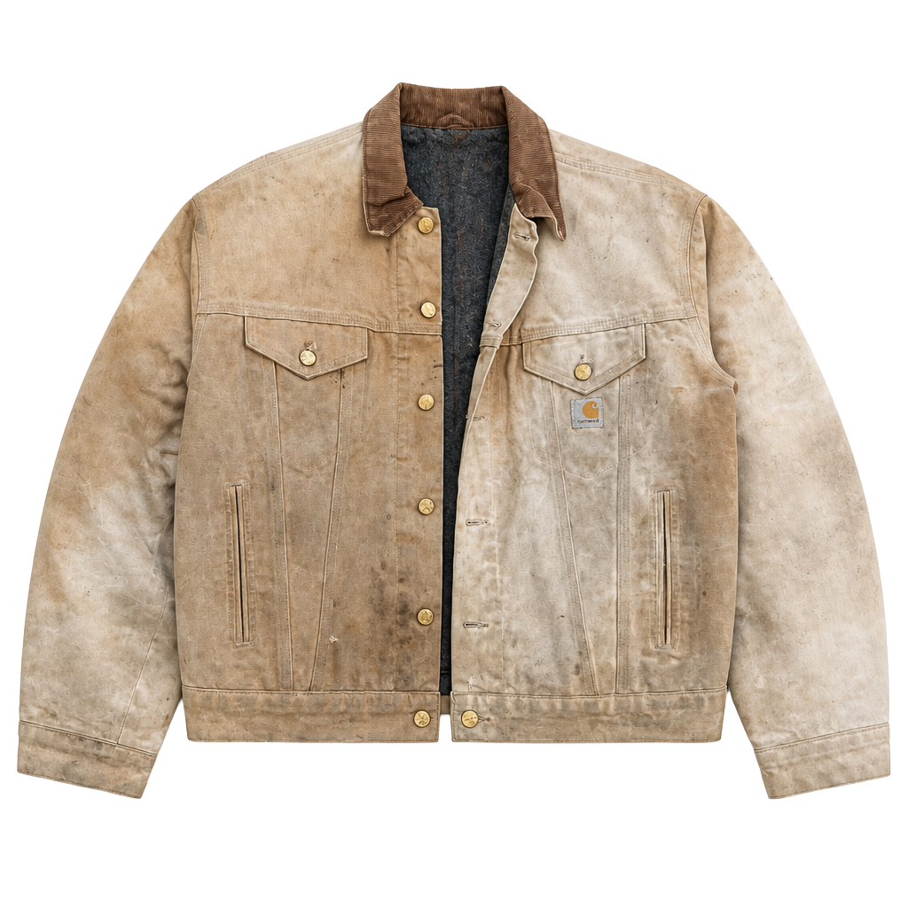 Vintage 90s Carhartt JB0906 Blanket Lined Denim Trucker Jacket Distressed Size 48 1