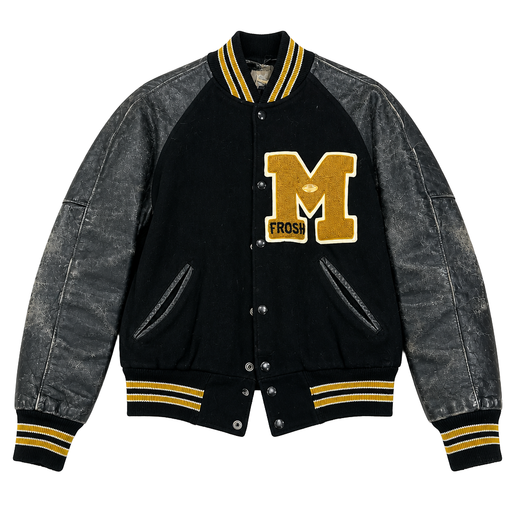 Vintage Diamond Hardware & Sporting Goods Varsity Letterman Jacket Size S Black Leather Wool 1