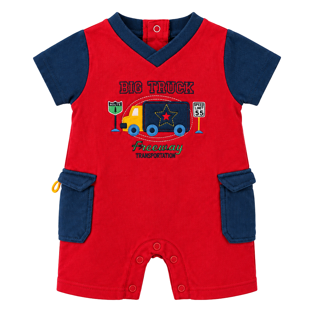 Baby Sprockets Big Truck Romper Size 6 MOS Red Blue 1