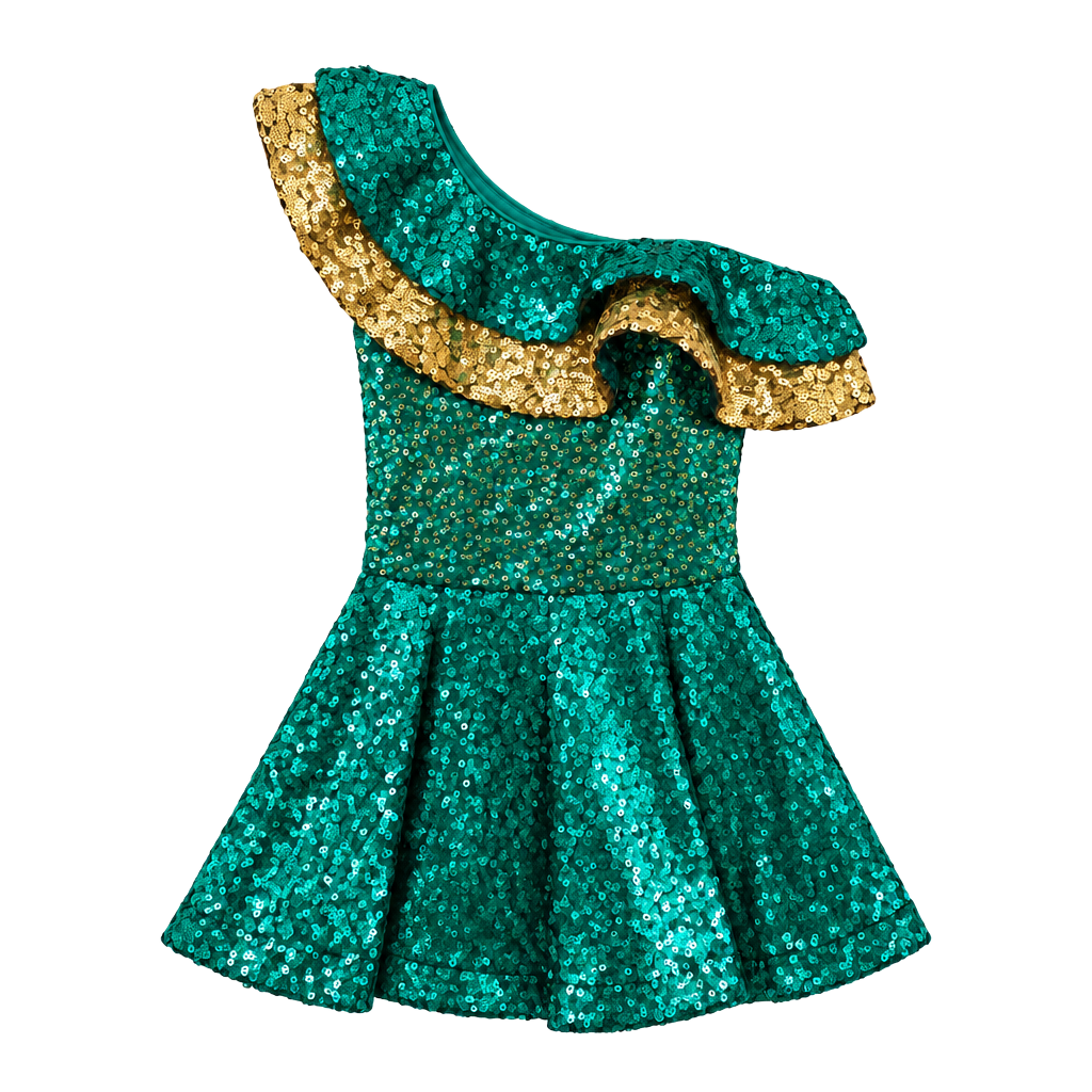 Revolution Dancewear Costume RC23876 Size SC Green Gold Sequin Dress 1