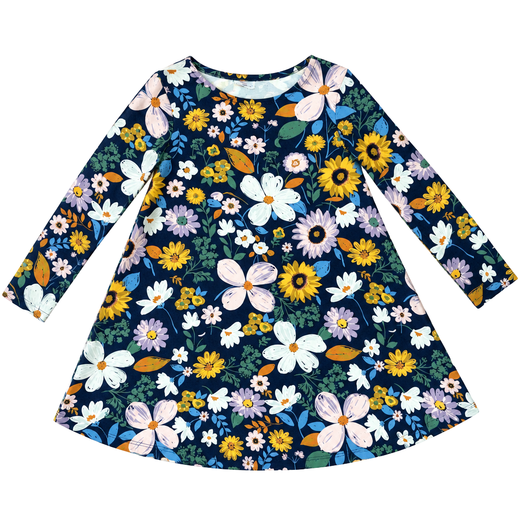 Hanna Andersson Long Sleeve Dress Size US 8 Navy Floral 1