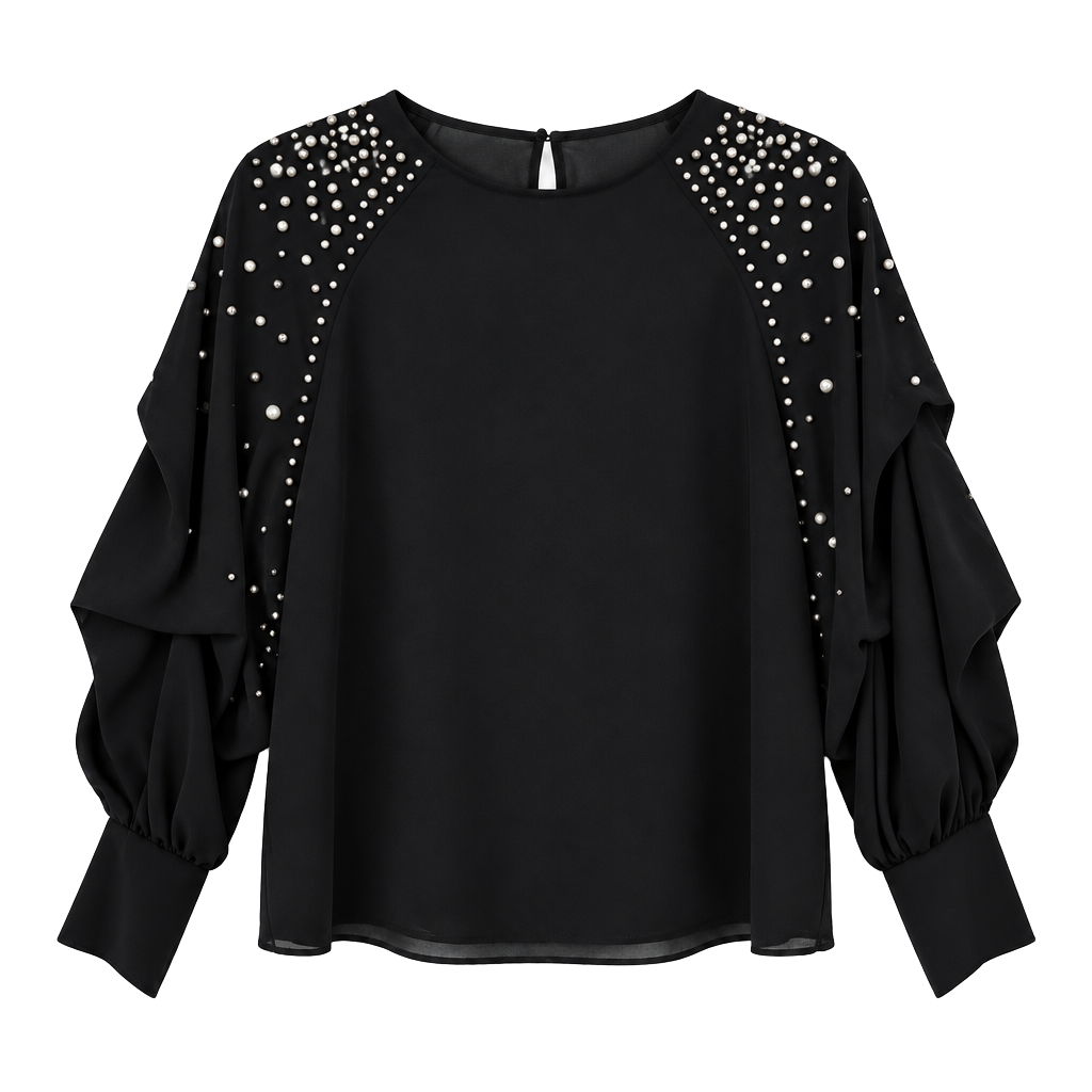 Zara Basic Collection Blouse Size M Black Studded Long Sleeve 1