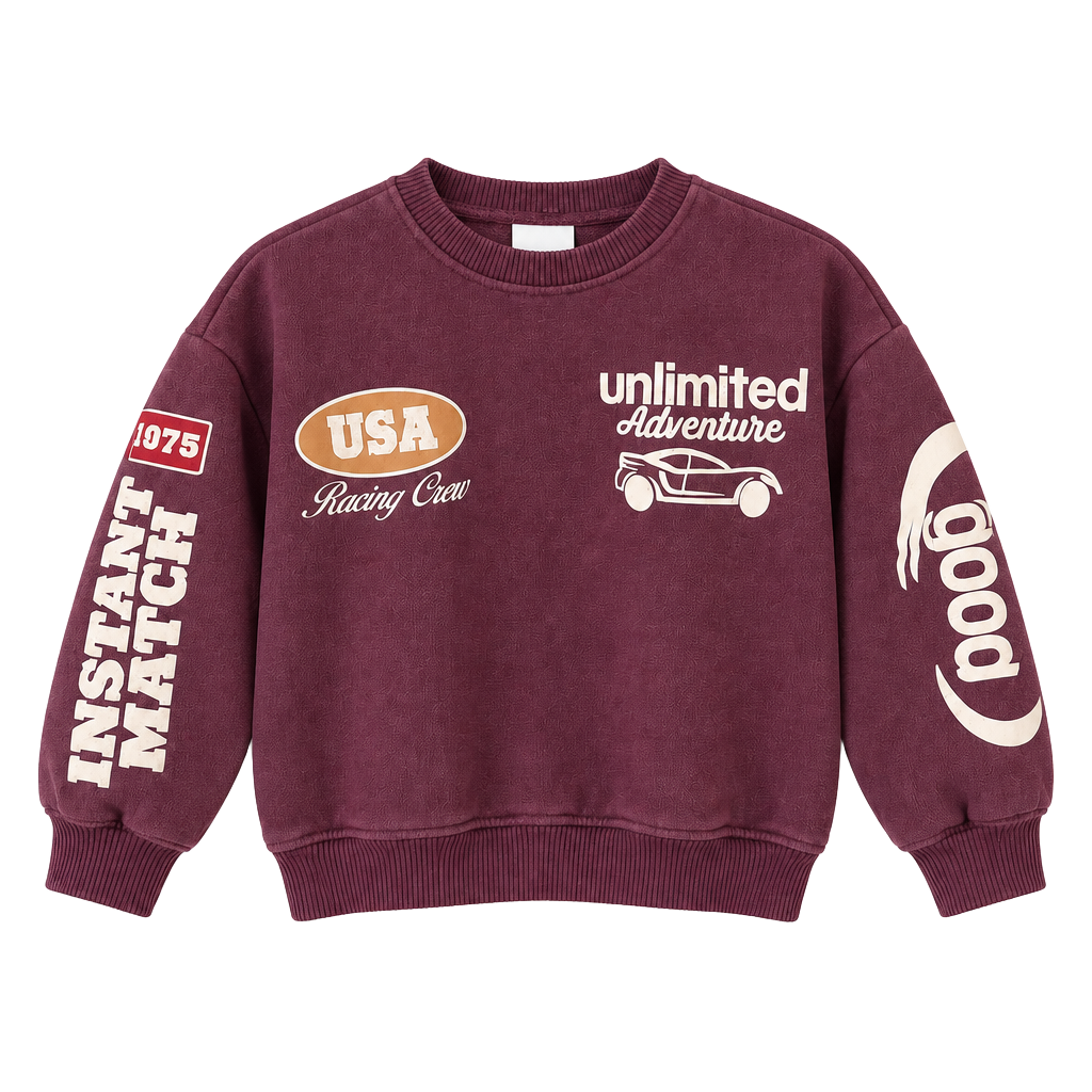 Zara Graphic Print Sweatshirt Size 3 Years 98cm Burgundy Racing Crew 1
