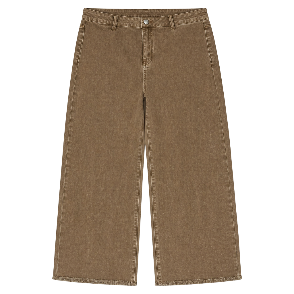 Zenana High Waisted Frayed Hem Wide Leg Jeans in Brown 1