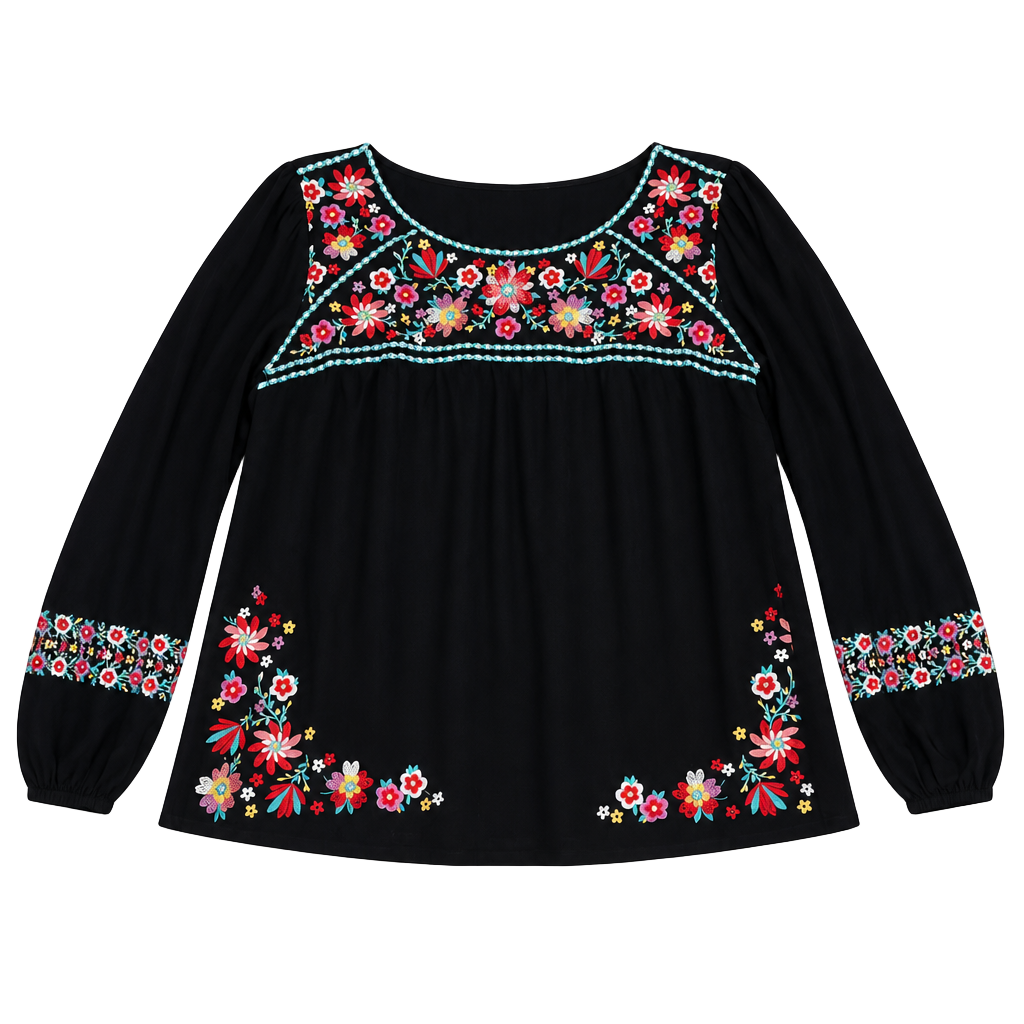 Savanna Jane Embroidered Floral Boho Long Sleeve Blouse 1