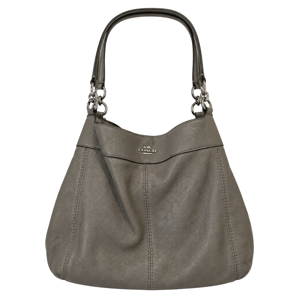 Coach Gray Pebbled Leather Hobo Shoulder Bag Purse Silver Hardware 1