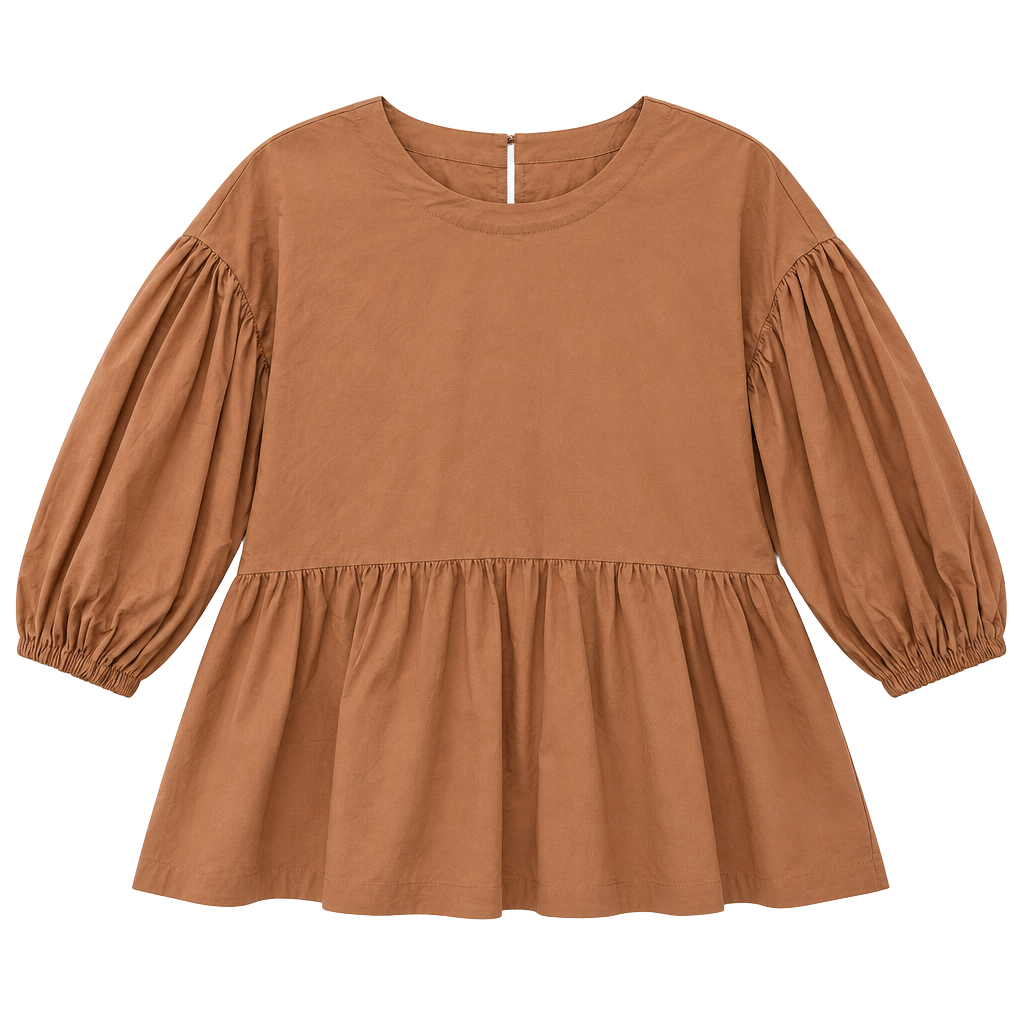 Prologue Womens L Peach Puff Sleeve Peplum Blouse Babydoll Boho Cottagecore Top 1