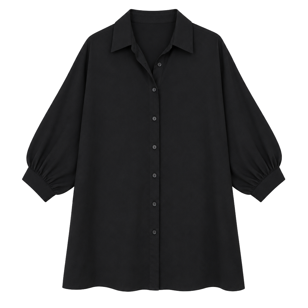 Entro Womens M/L Black Oversized Button Down Blouse Dolman Sleeve Tunic Top 1