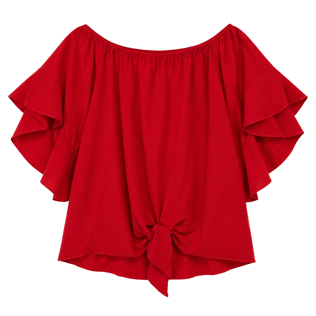 Lucky & More Womens XL Red Off Shoulder Blouse Ruffle Sleeve Tie Front Top 1