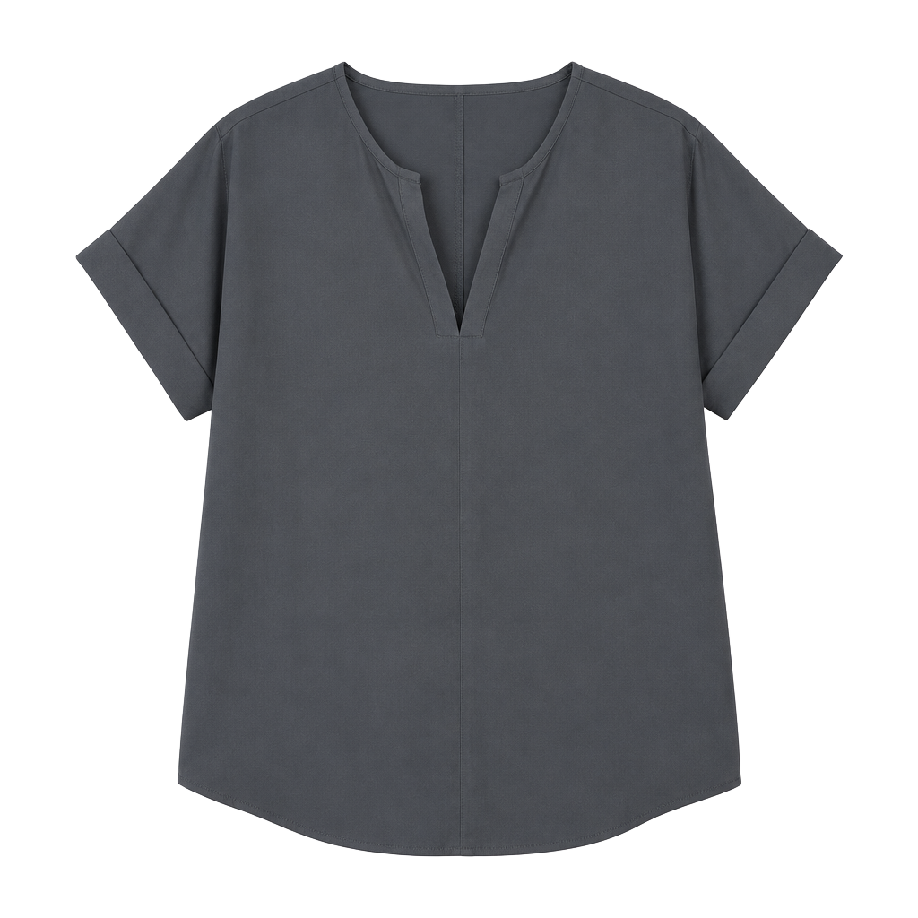Zenana Women’s Large Gray V-Neck Blouse Short Sleeve Oversized Tunic Top 1