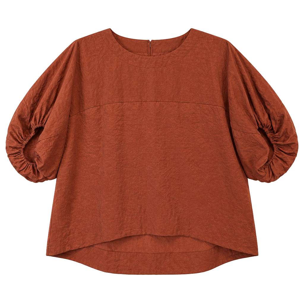 Prologue Womens L Rust Orange Puff Sleeve Blouse Ruched Balloon Sleeve Boho Top 1