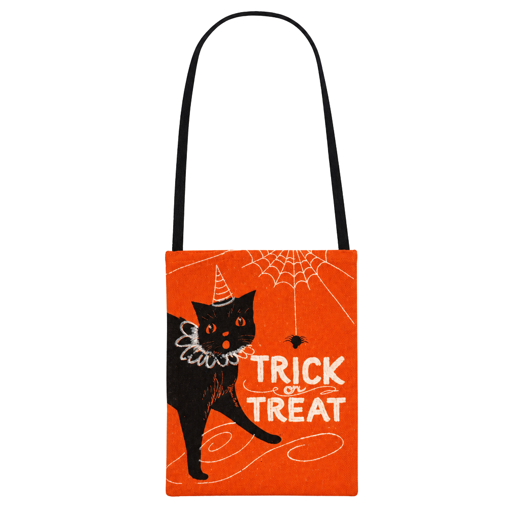 Halloween Trick or Treat Bag Black Cat Witch Orange Canvas Tote 13x10 1