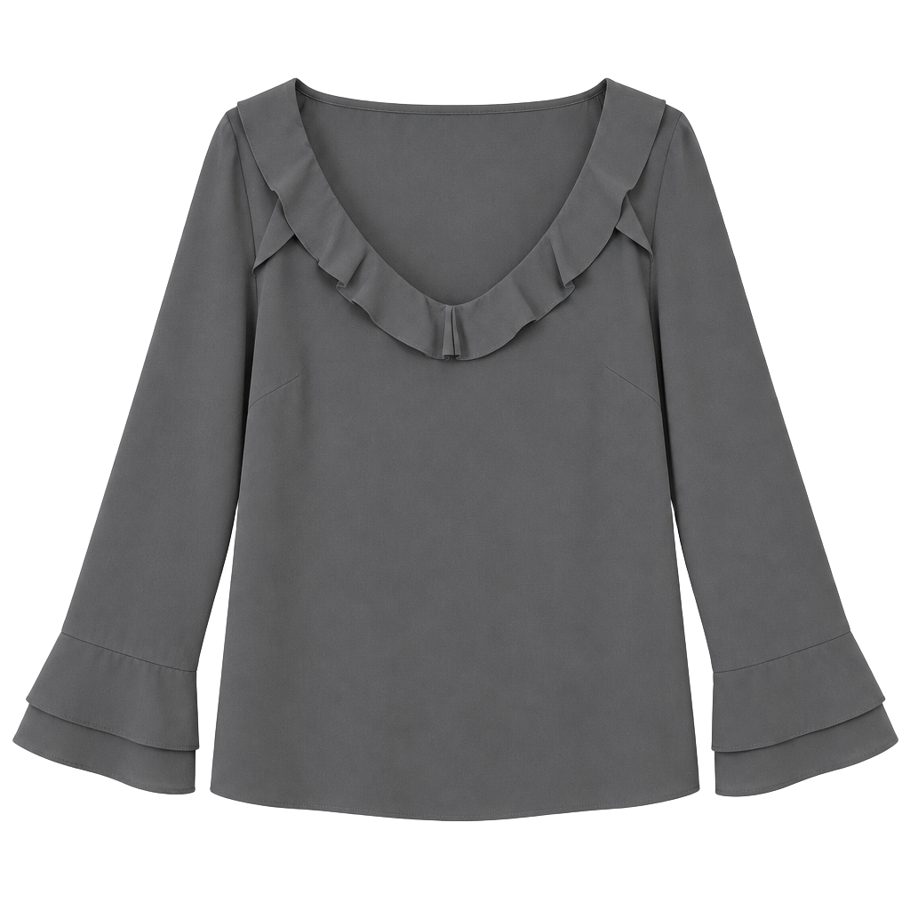 Banana Republic Womens Large Gray Ruffle V Neck Blouse Bell Sleeve Work Top 1