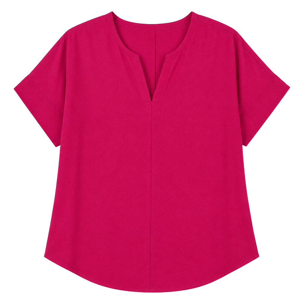 Zenana Women’s Large Hot Pink V-Neck Short Sleeve Blouse Tunic Top 1