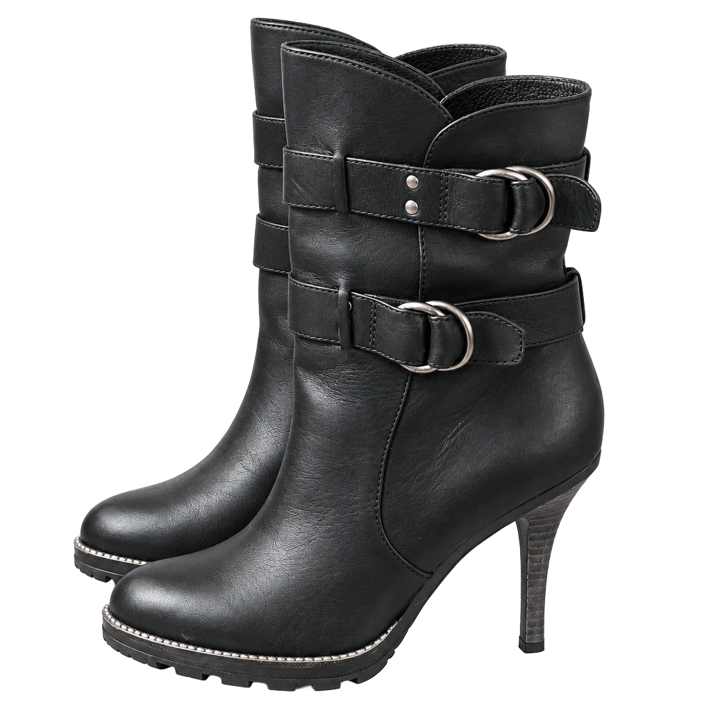 Coach Thelma Black Leather Buckle Ankle Boots Size 8.5
1