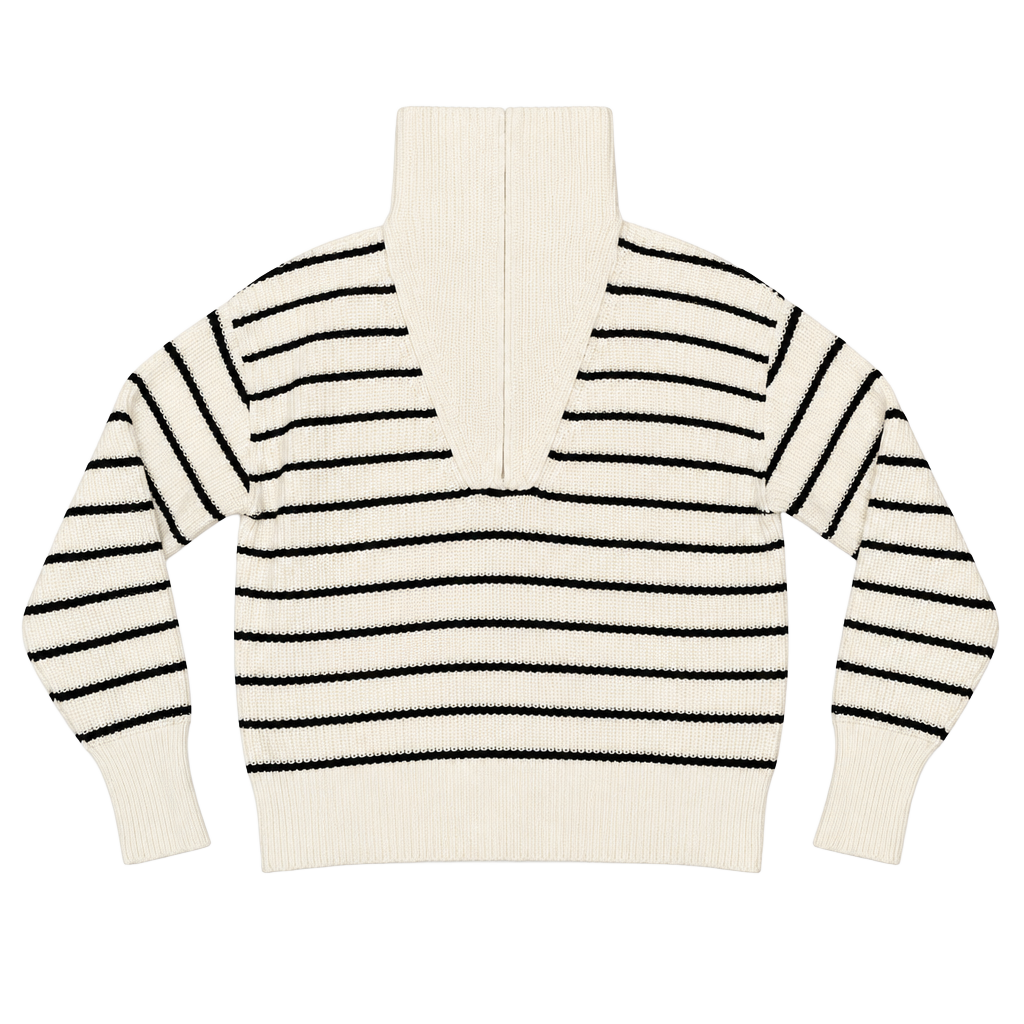 Z Supply Villa Half-Zip Sweater Size S Black White Striped Ribbed Knit 1